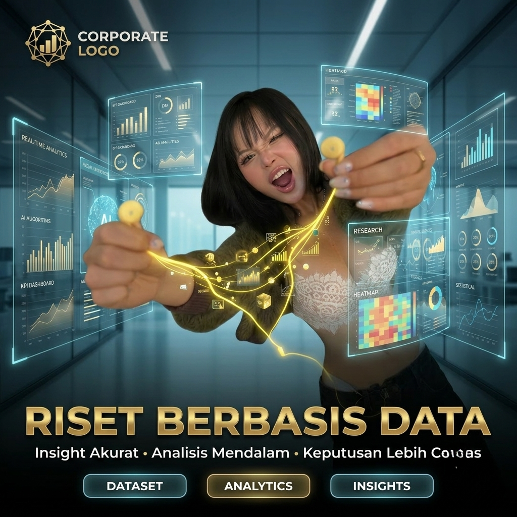 Wanita berinteraksi dengan visual data futuristik untuk riset berbasis data optimasi slot.